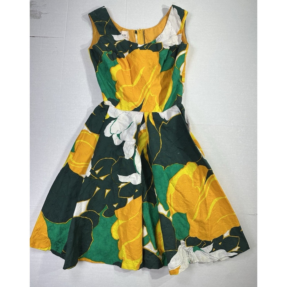Vintage Jan Sue of California Floral Jacquard Fit & Flare Dress 60s 70s Size S